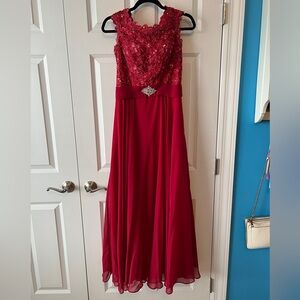 Red Lace Evening Gown by LT Lanting Bride